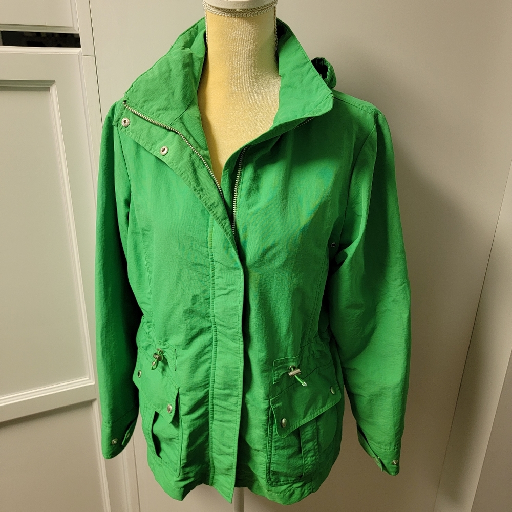 Lands End Womens Size S Rain Jacket Windbreaker Green Nylon Hooded Lightweight - Picture 2 of 16